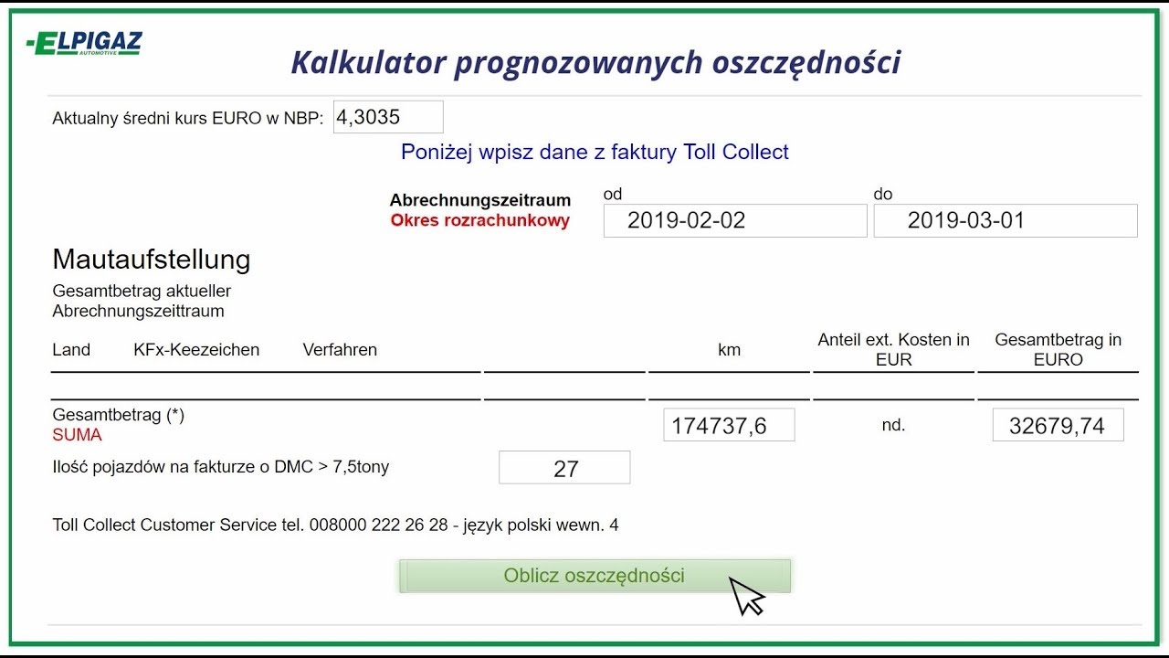 Kalkulator prognozowanych oszczędności z myta w Niemczech