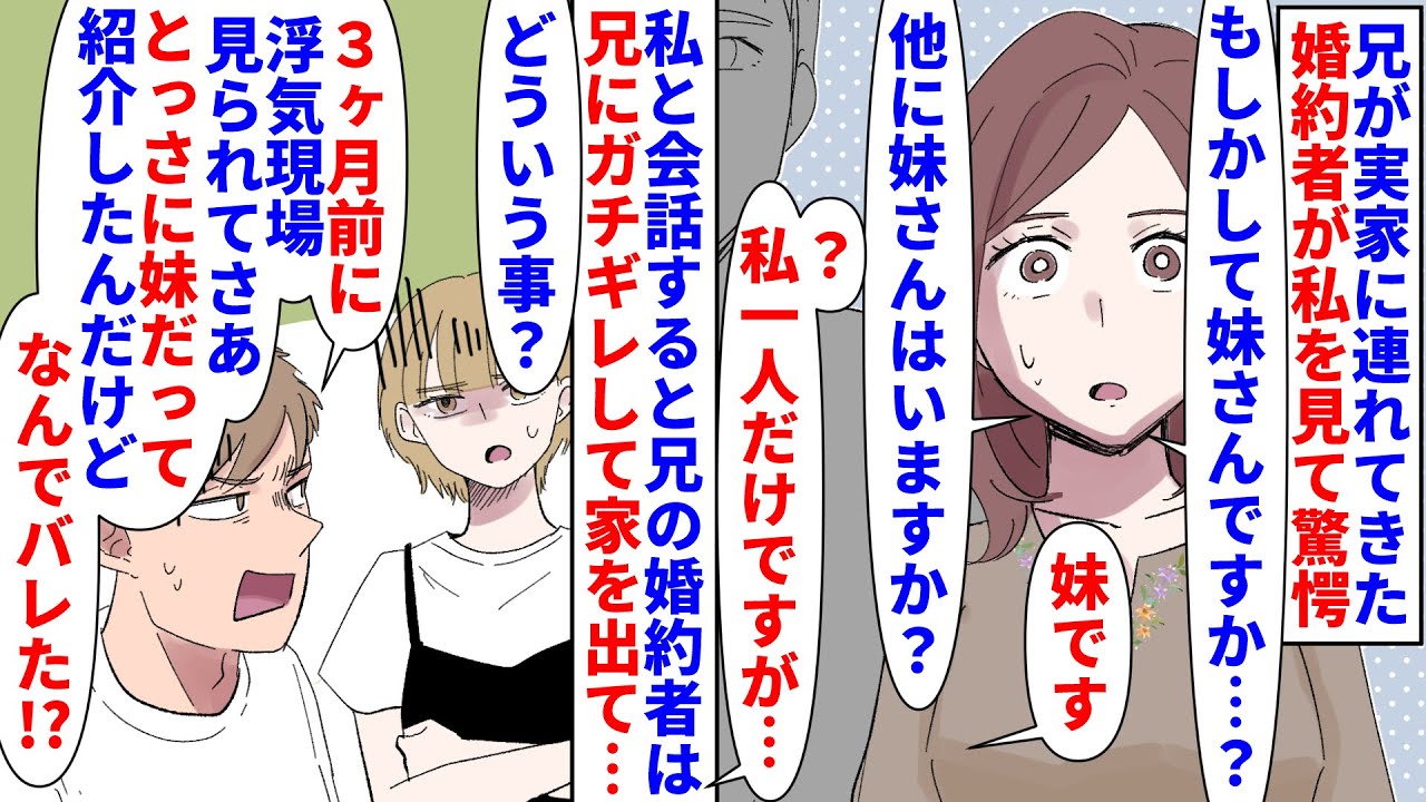 【漫画】兄「お前のせいで婚約破棄された！」私「は？」兄が実家に連れてきた婚約者が私が妹か確認してきた→その後家を出ていってしまい兄に理由を聞くと兄が浮気の言い訳で…（スカッと漫画）【マンガ動画】