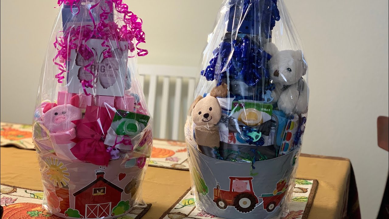DOLLAR TREE BABY BASKET GIFTS 1 Boy and 1 Girl 11-5-19