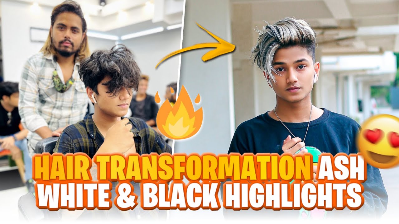 HAIR TRANSFORMATION (ASH WHITE AND BLACK HIGHLIGHTS)