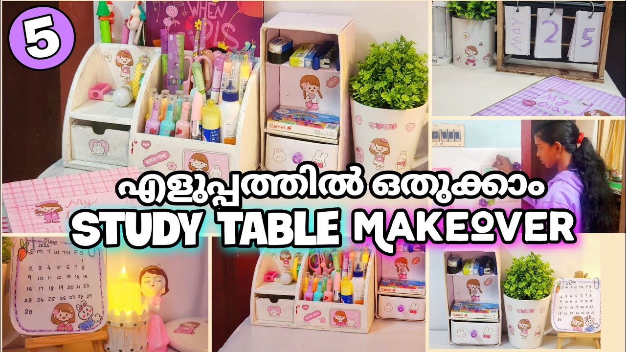 🍓Ep 5 Study table makeover malayalam | study table organizer,korean aesthetic back to school