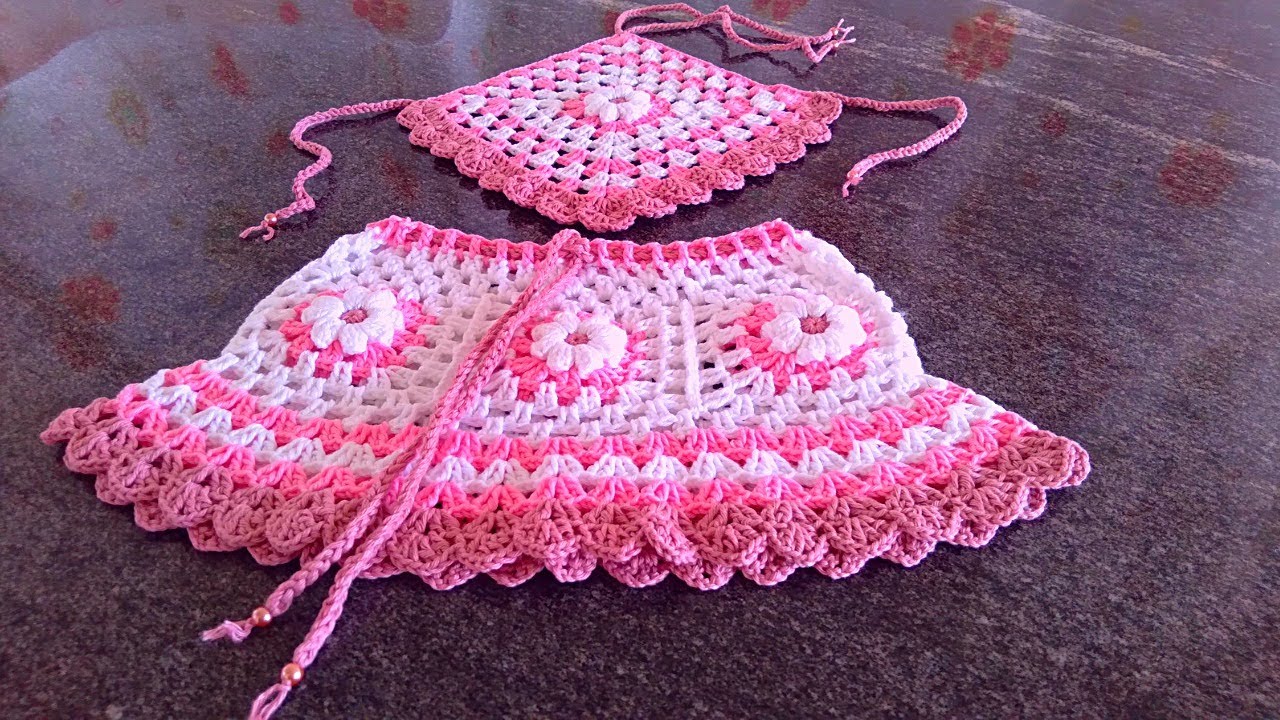 Conjunto Infantil Em crochê Iniciando A saia  Com Square  | Passo A Passo| Com Marcialùoliveira