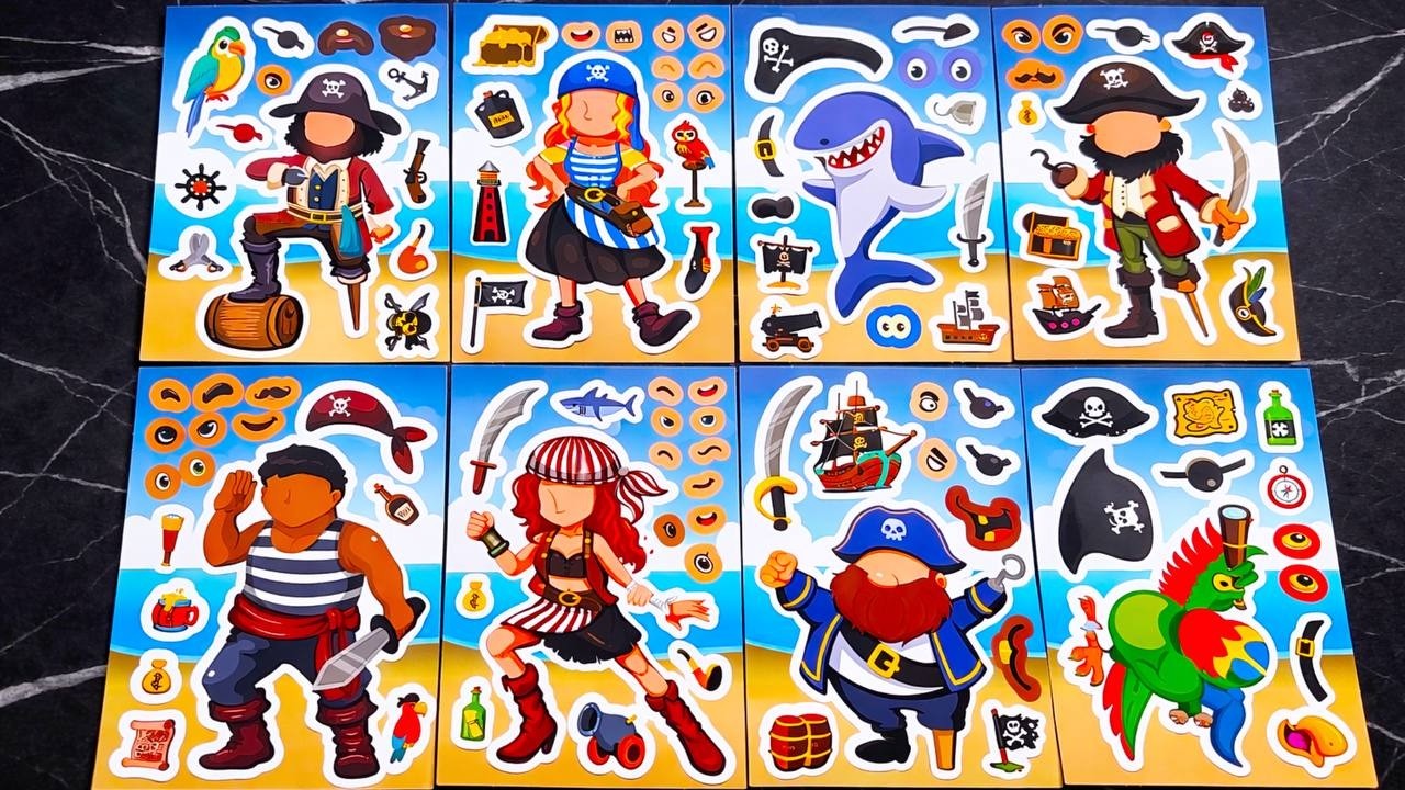 [Paper diy] Pirates Make Silly Face Sticker Activity & Coloring Book ✨ Oddly Satisfying ASMR Sounds