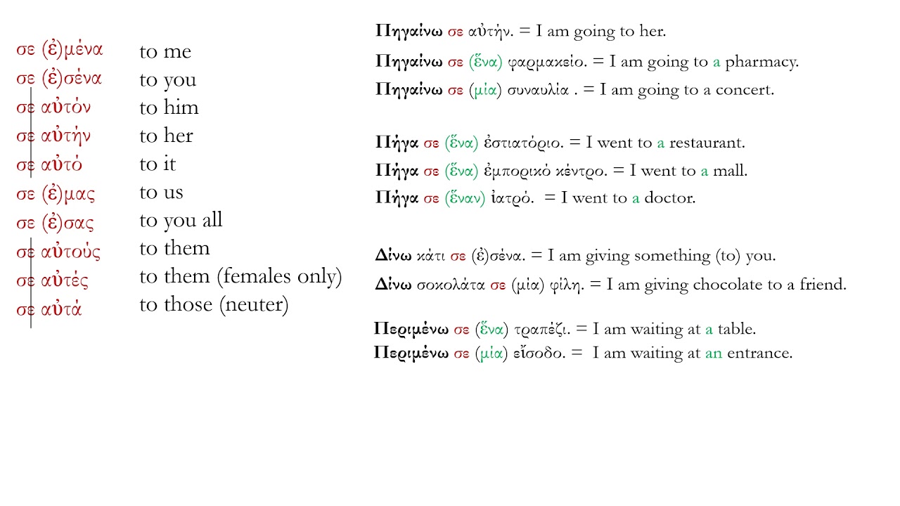 Greek School Lesson: The preposition and object pronoun ΣΕ