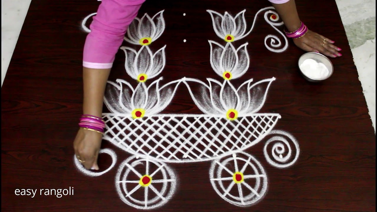 Rathasapthami rangoli kolam designs by Suneetha || Ratham muggulu designs with 5 dots