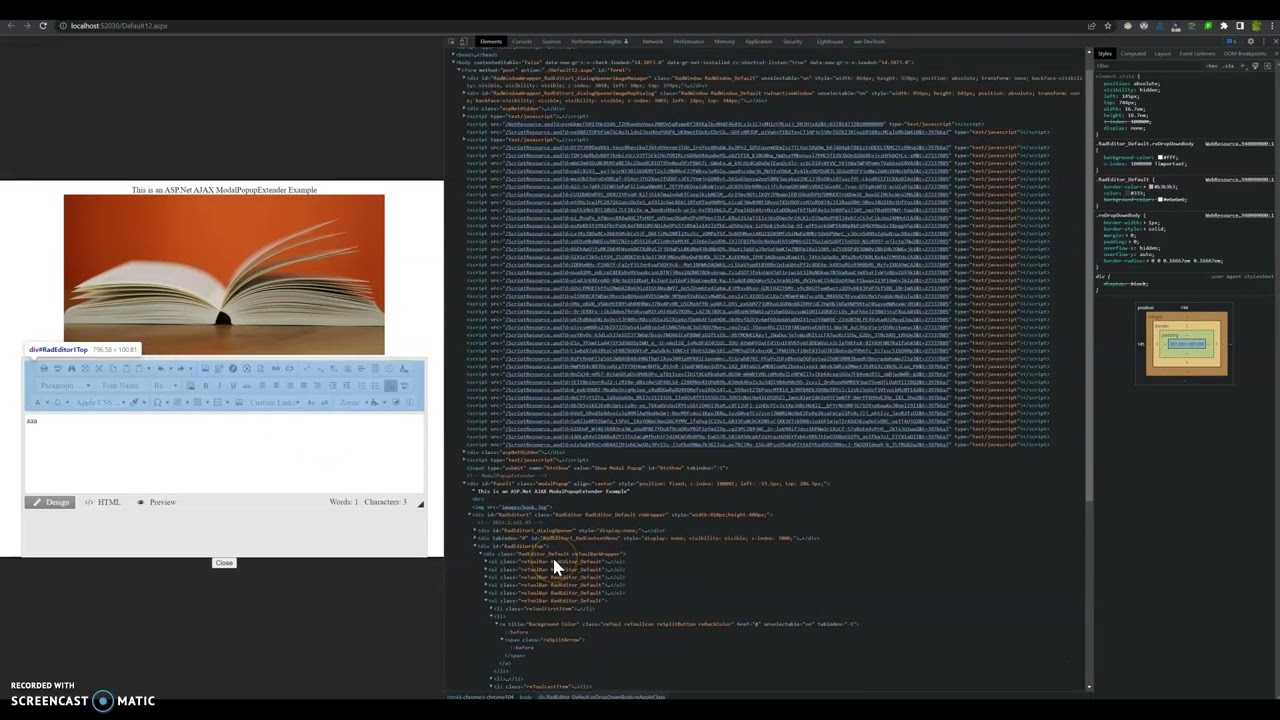 Fix AjaxToolkit ModalPopupExtender problems with RadEditor