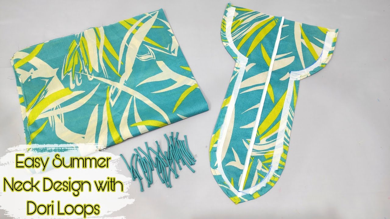 Elegant Neck Design With Dori Loops & Pintex  | Printed Kurti Neck Design Cutting & Stitching