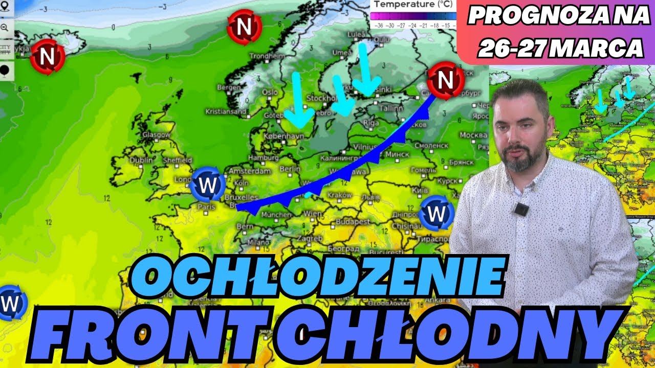 Ochłodzenie. Front chłodny nad Polską. Słabe opady deszczu. Prognoza.
