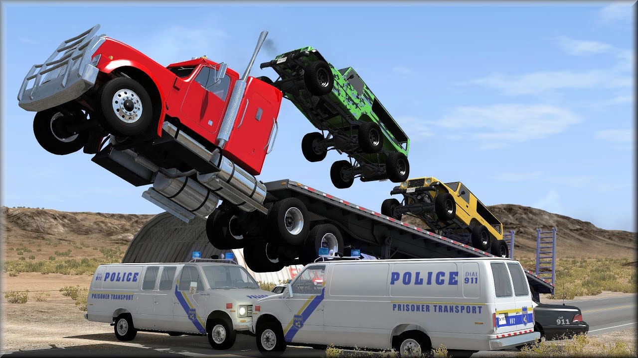 BeamNG Drive: Безумные гонки на грузовиках №7. Полицейские погони и аварии №1 — Insanegaz