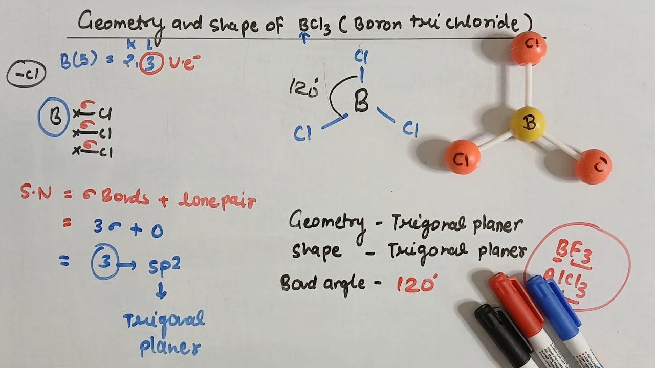 Geometry and shape of BCl3 l bond angle l hybridization l chemistry l