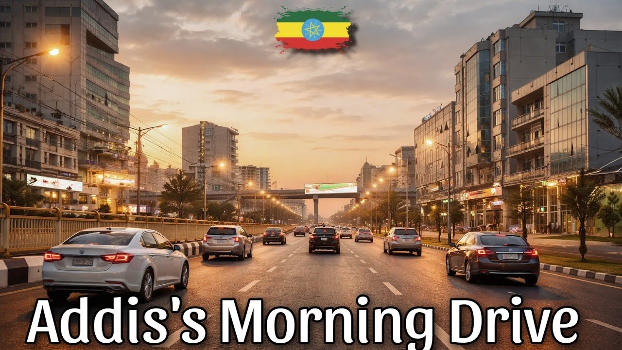 Morning sunrise driving at Addis | የአዲስ አባባ ጎዳና የጠዋት ፍካት