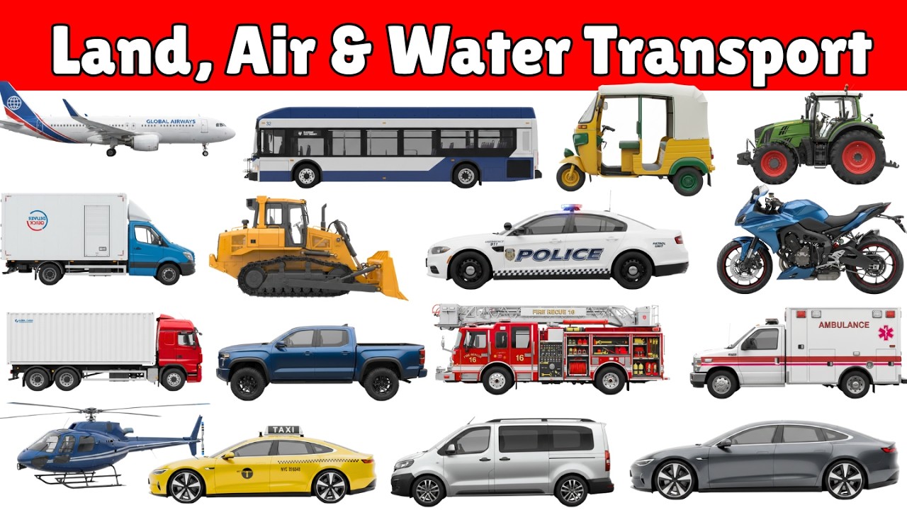 Types of Vehicles in English | Learn Vehicle Names for Kids | Land  Air & Water Vehicles