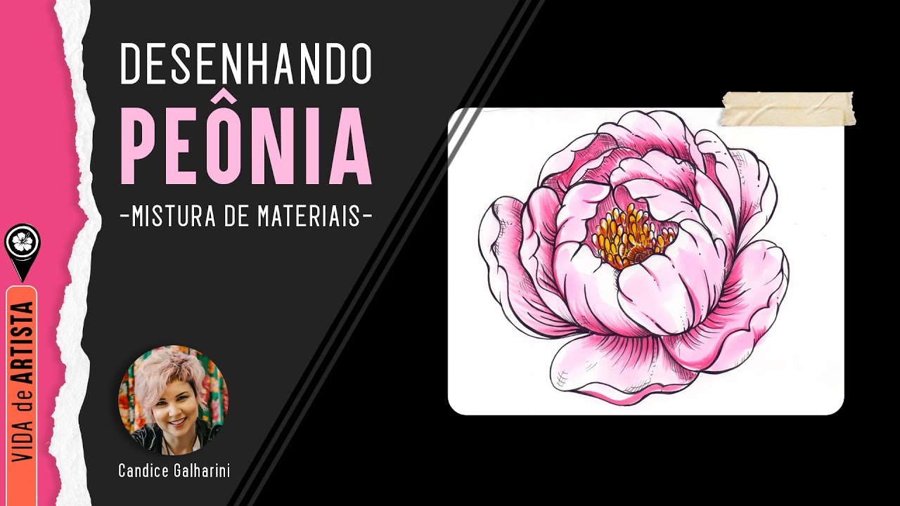 Desenhando flor de peônia - Botânica - Copic - Caneta Nanquim