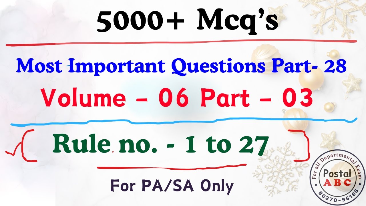 Most Important Question Part - 28 || Volume – 06 Part – 03 || Rule no. - 1 to 27 ||