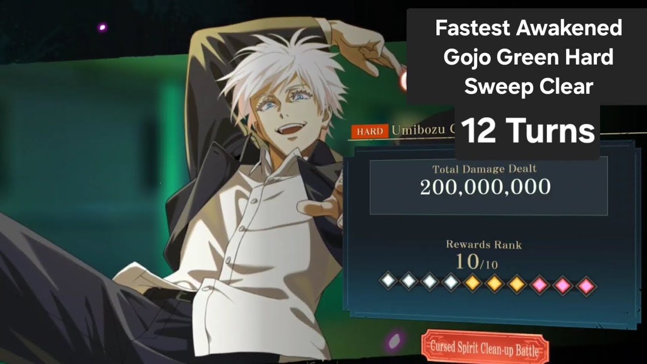 Fastest Awakened Gojo Green Hard Sweep Clear (12 Turns) | Jujutsu Kaisen Phantom Parade Global