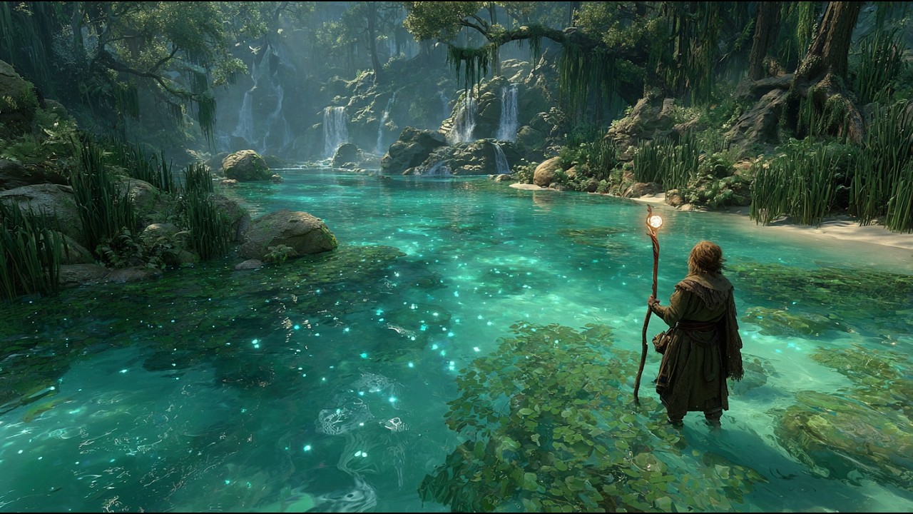 Whispers of the Emerald Cascade | Medieval Fantasy Music & Animated Ambience