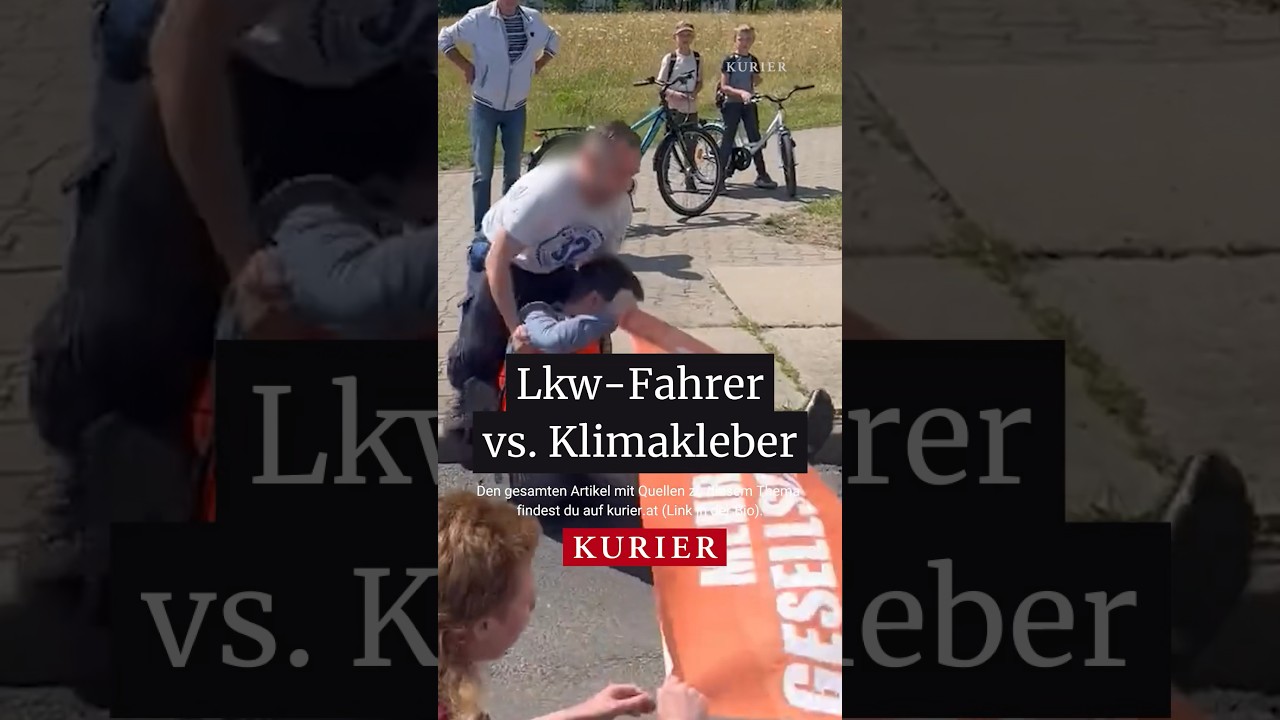 Situation eskaliert: Lkw-Fahrer f&auml;hrt Klimakleber an #klimaaktion #deutschland #stralsund