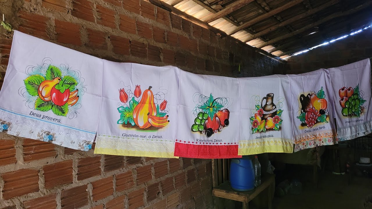 Como colocar barrado  em panos de prato pintado