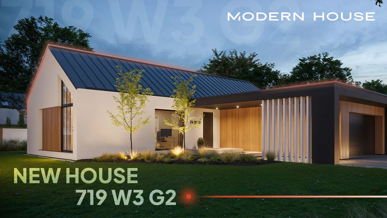 Parterowy projekt domu w stylu nowoczesnej stodoły z garażem dwustanowiskowym - NewHouse 719 w3 G2