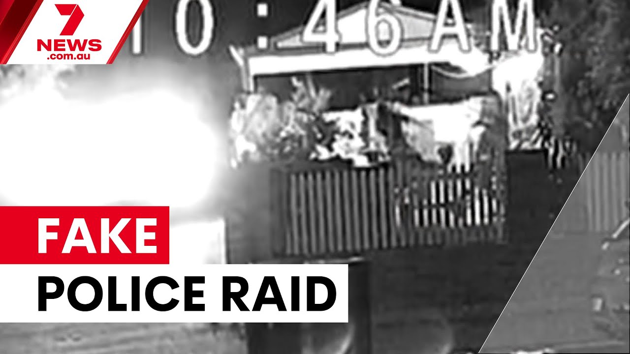 Armed gang in fake police shirts terrorise family | 7NEWS
