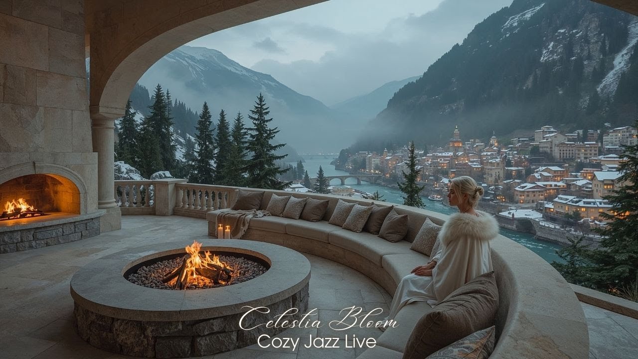 Silent Winter Jazz LIVE 24/7 ❄️🔥 | Cozy Fireplace, Soft Jazz & Snowy River Calm
