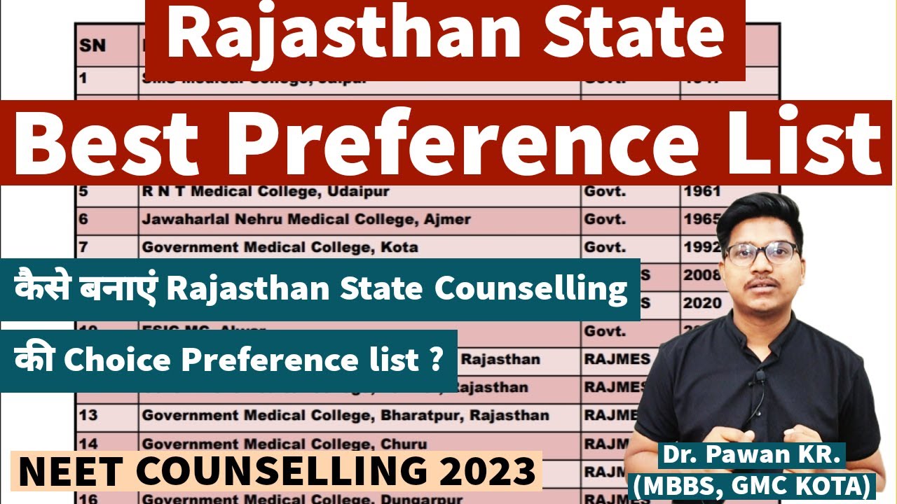 Rajasthan state Counselling choice preference list 🔥🔥, how to make preference? || Dr Counsellor Neet