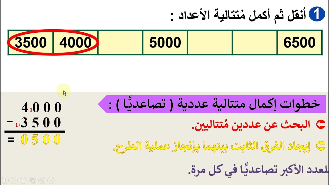 المستوى الثالثة ابتدائي مادة الرياضيات (متتالية الأعداد إلى  999 9