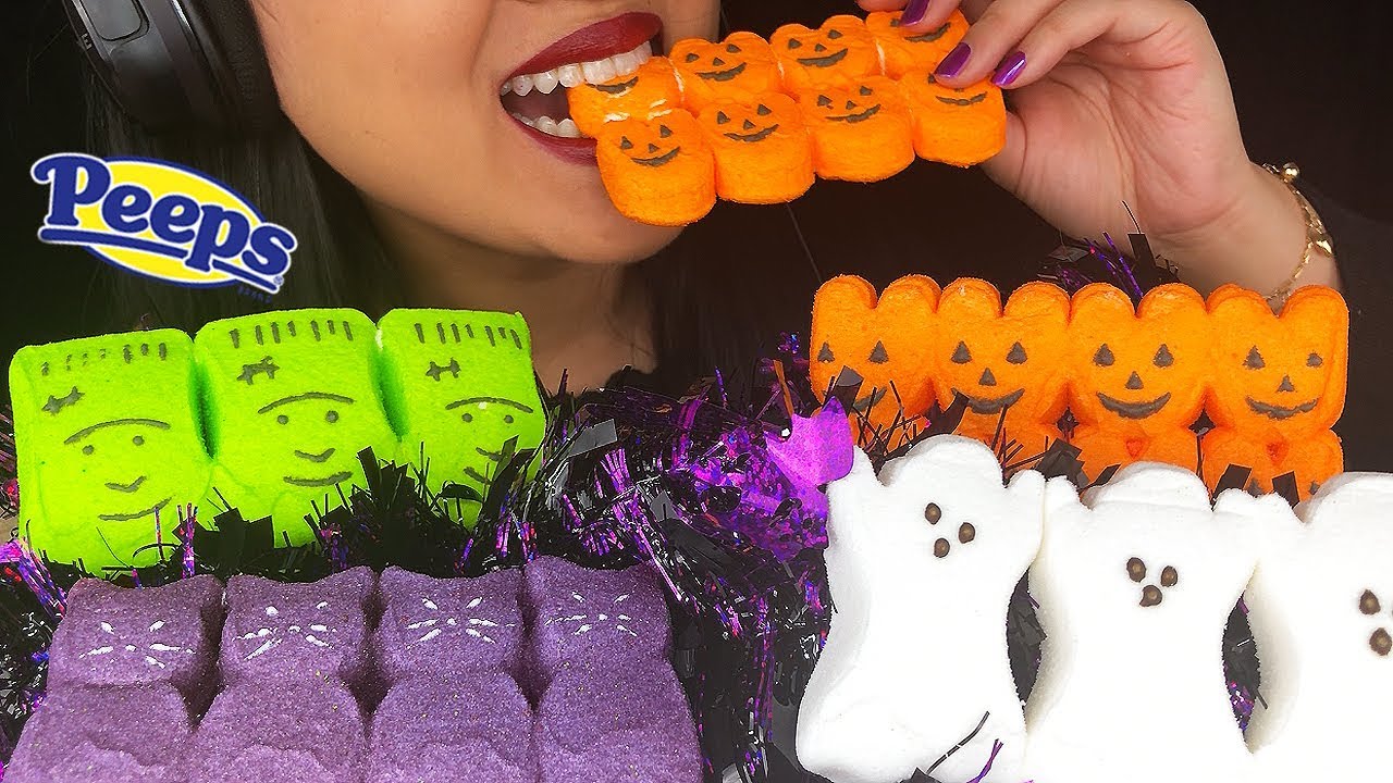 ASMR GIANT MARSHMALLOW PEEPS HALLOWEEN CANDY (STICKY EATING SOUNDS) | ASMR PHAN