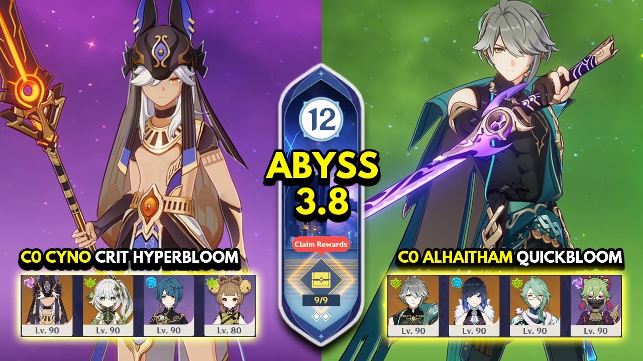 C0 Cyno Hyperbloom & C0 Alhaitham Quickbloom | Spiral Abyss 3.8 Floor 12 9 Stars Genshin Impact 3.8