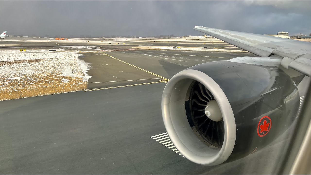 Air Canada Boeing 777-200LR Roaring Snowy Afternoon Takeoff from Toronto Pearson | YYZ-YUL