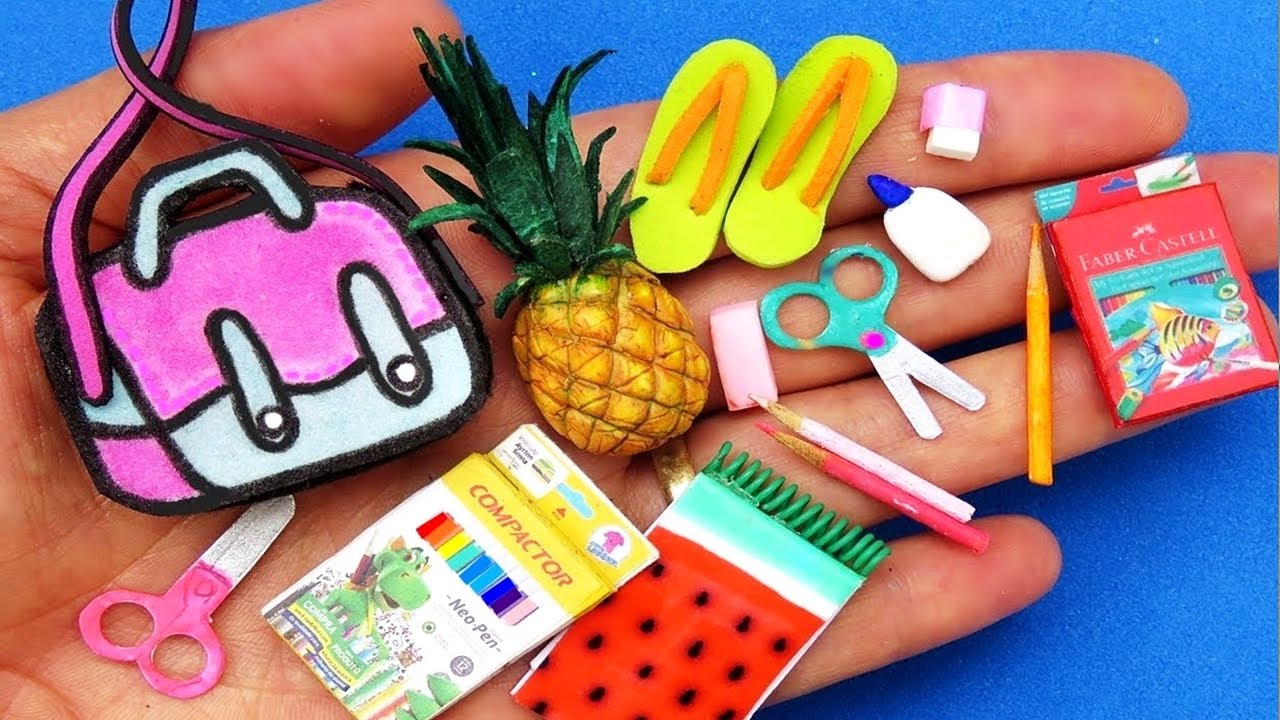 11 DIY TRUCOS Y MANUALIDADES EN MINIATURA PARA MUÑECAS BARBIE UTILES ESCOLARES COMIDAS Y MÁS
