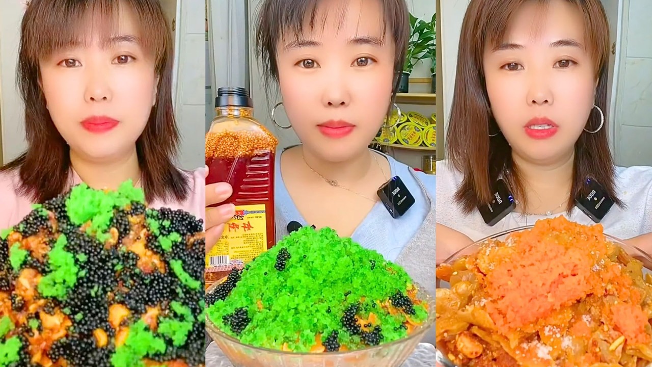 Spicy Worm Mukbang with Green Crumbs and Chili Oil