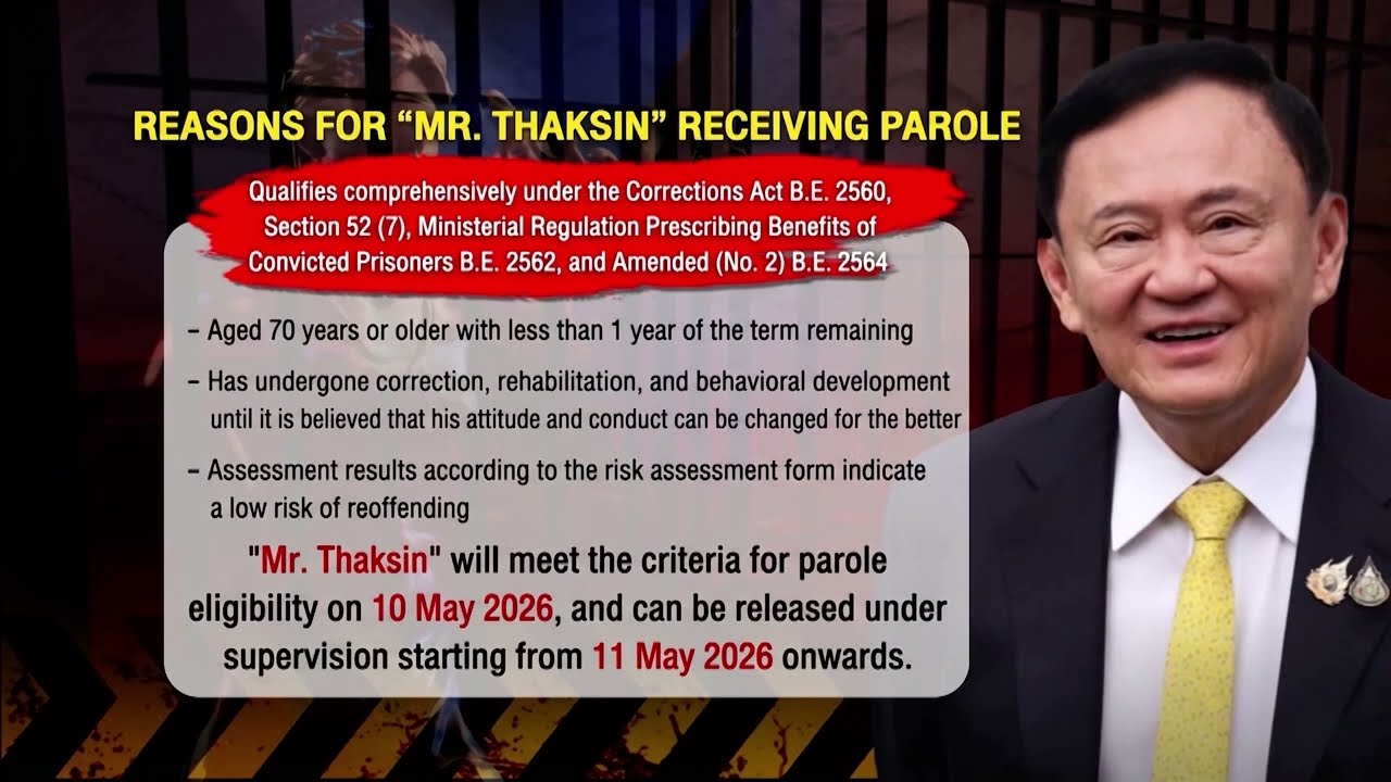 Former PM Thaksin Approved for Parole Release