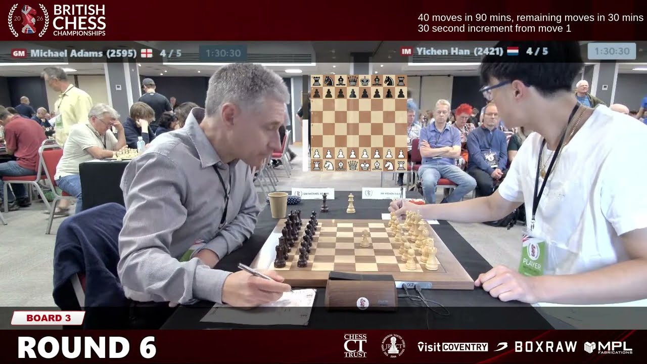 Board 3 - Round 6 - IM Yichen VS GM Michael Adams | 2026 British Chess Championships