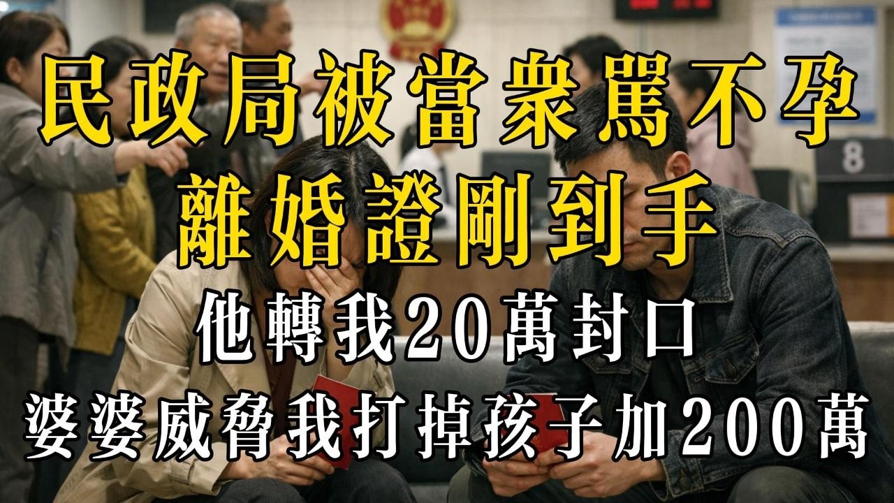 民政局遭辱罵不孕，剛離婚就被 20 萬封口，婆婆再加 200 萬逼我打掉孩子