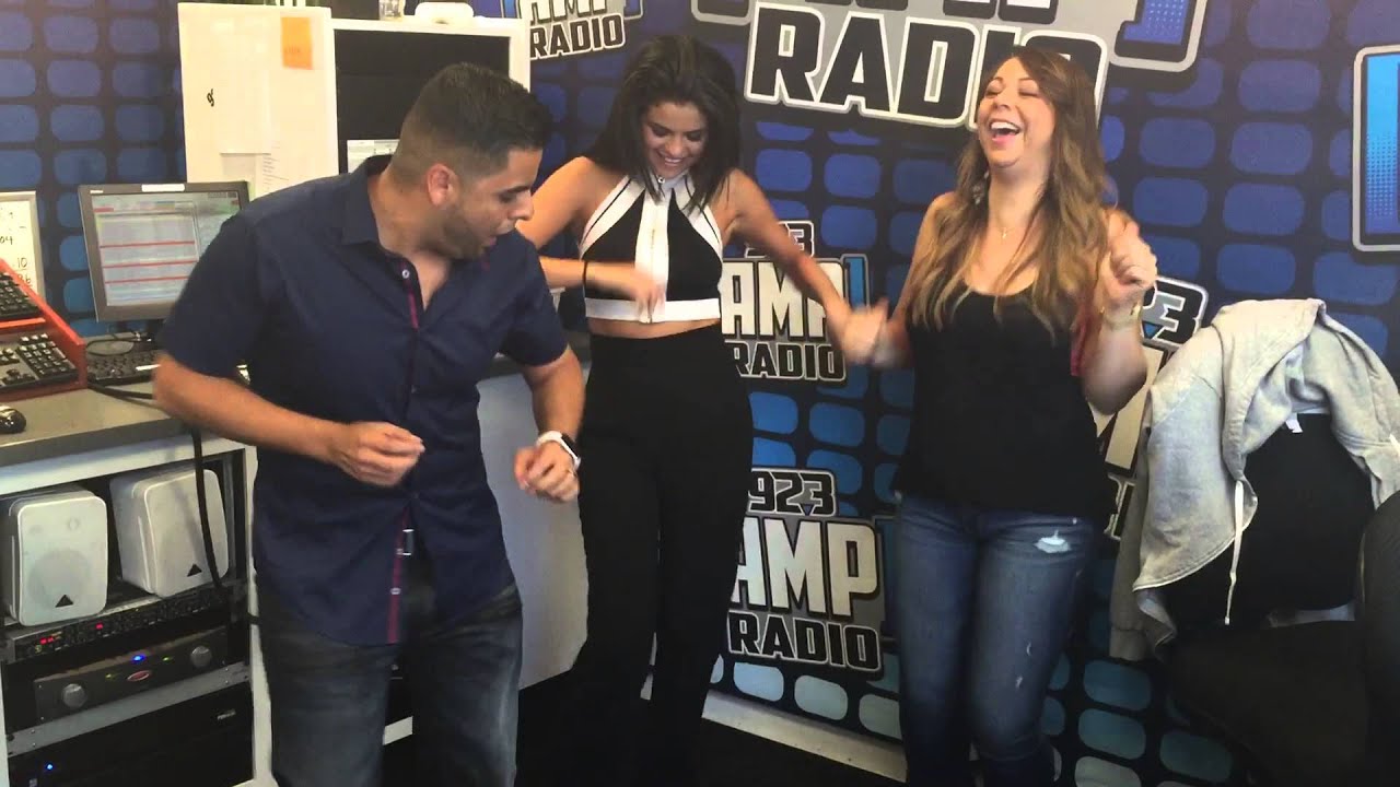 Selena Gomez dancing Merengue with Shoboy In The Morning on 92.3 Amp Radio NYC w/ Nina