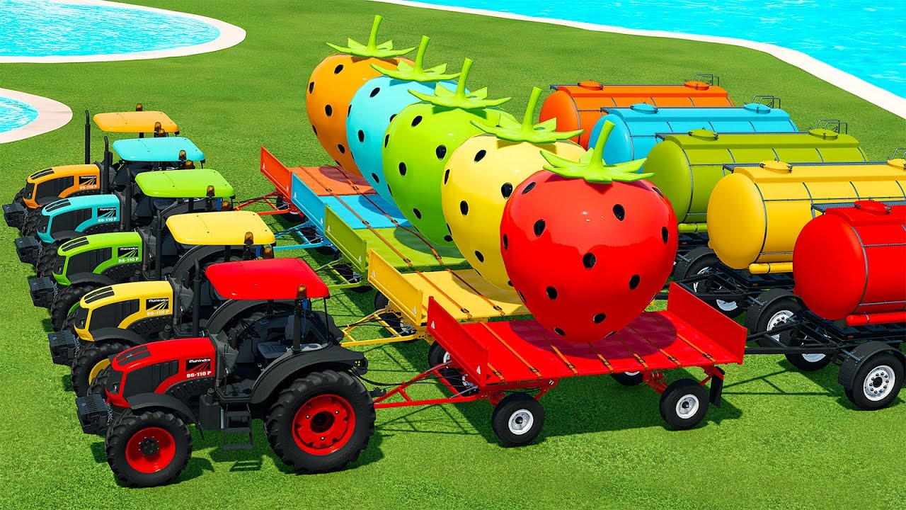LOAD AND TRANSPORT GIANT STRAWBERRY WITH MAHINDRA & VALTRA TRACTORS - Farming Simulator 22