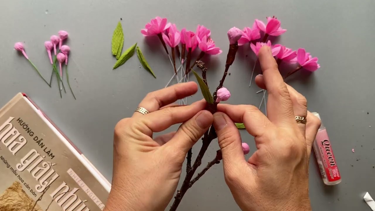 DIY Crepe Paper Cherry Blossom Tutorial # 02 I Hướng dẫn làm cành hoa Đào giấy