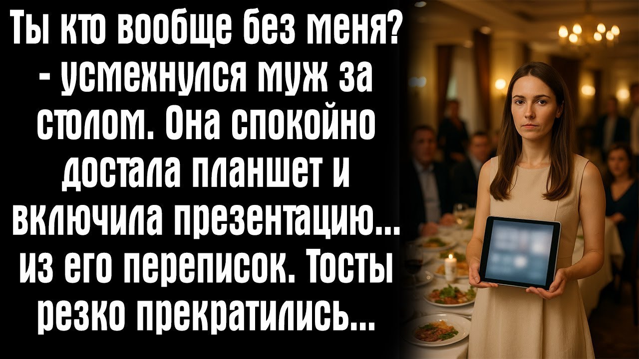 Ты кто вообще без меня? — усмехнулся муж за столом. Она спокойно достала планшет и включила...