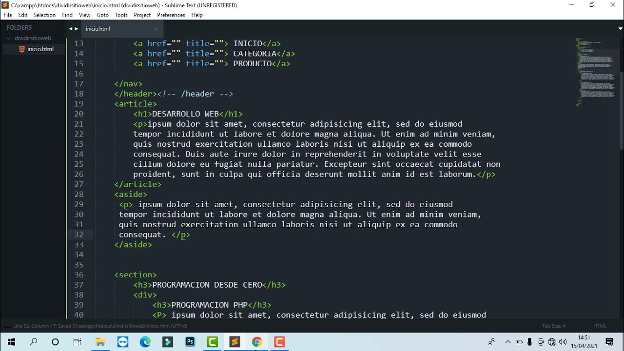 Como dividir un sitio web, etiquetas de sección HTML5