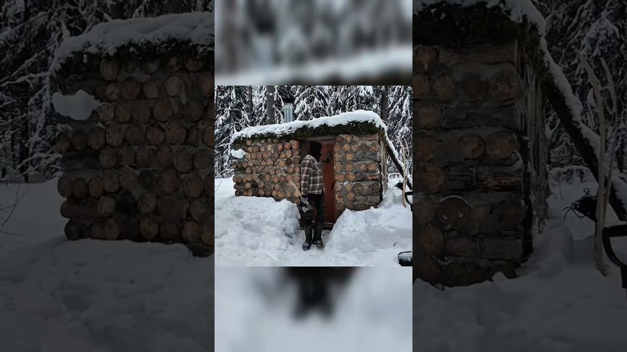 Alone in a Snowy Log Cabin Buried in Deep Snow! 