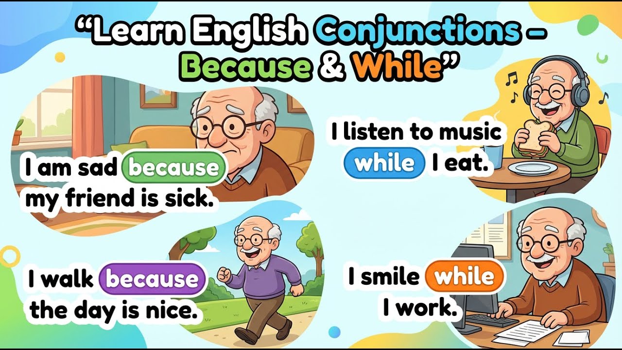 Learn English With Fun | Conjuctions: Because, While 🗣️❤️