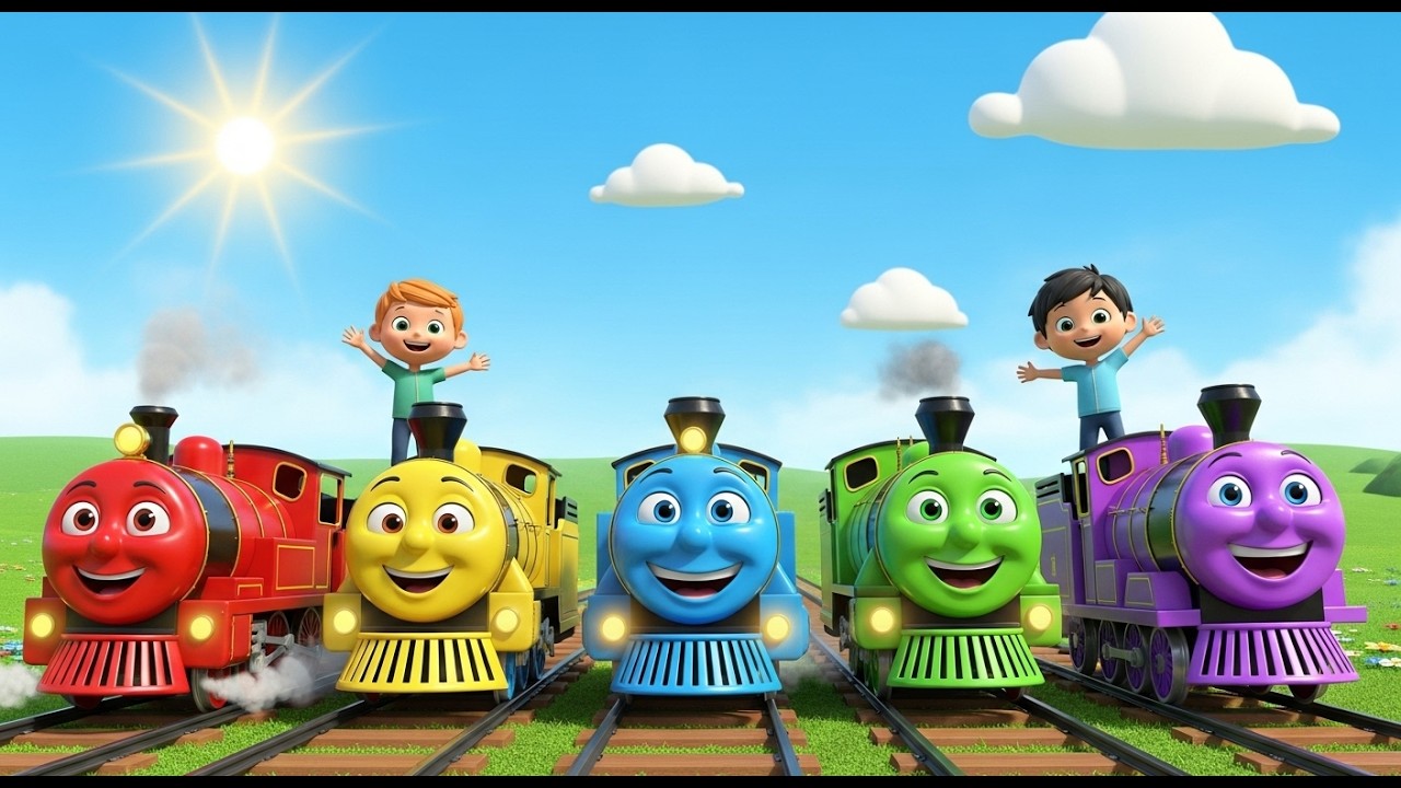 Cinco Pequeños Trenes Ruedan Ruedan | Canción de Transportes y Números