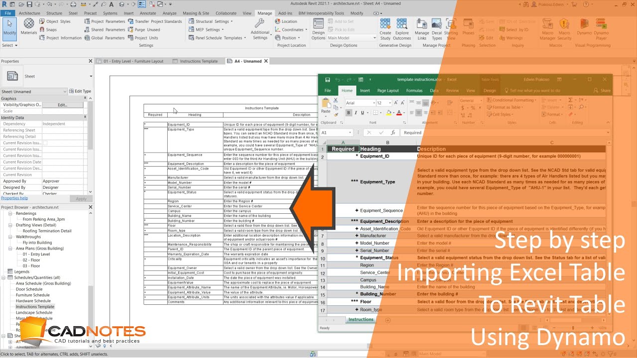 Import Excel Table to Revit Table Using Dynamo Script