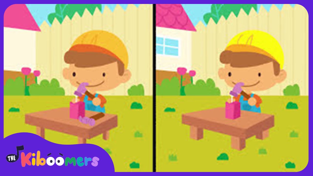 Johnny Works With One Hammer | Nursery Rhyme | Spot The Differences | The Kiboomers