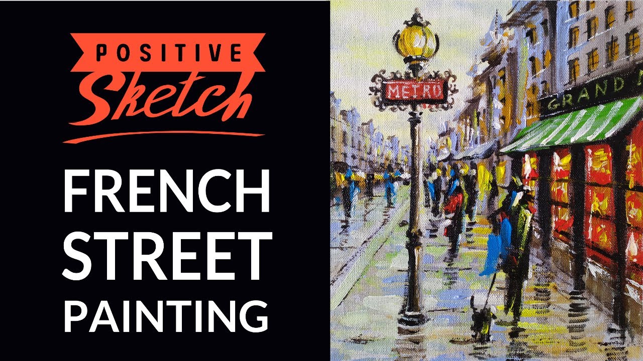 Acrylic painting, Abstract Cityscape, French Street, Painting tutorial