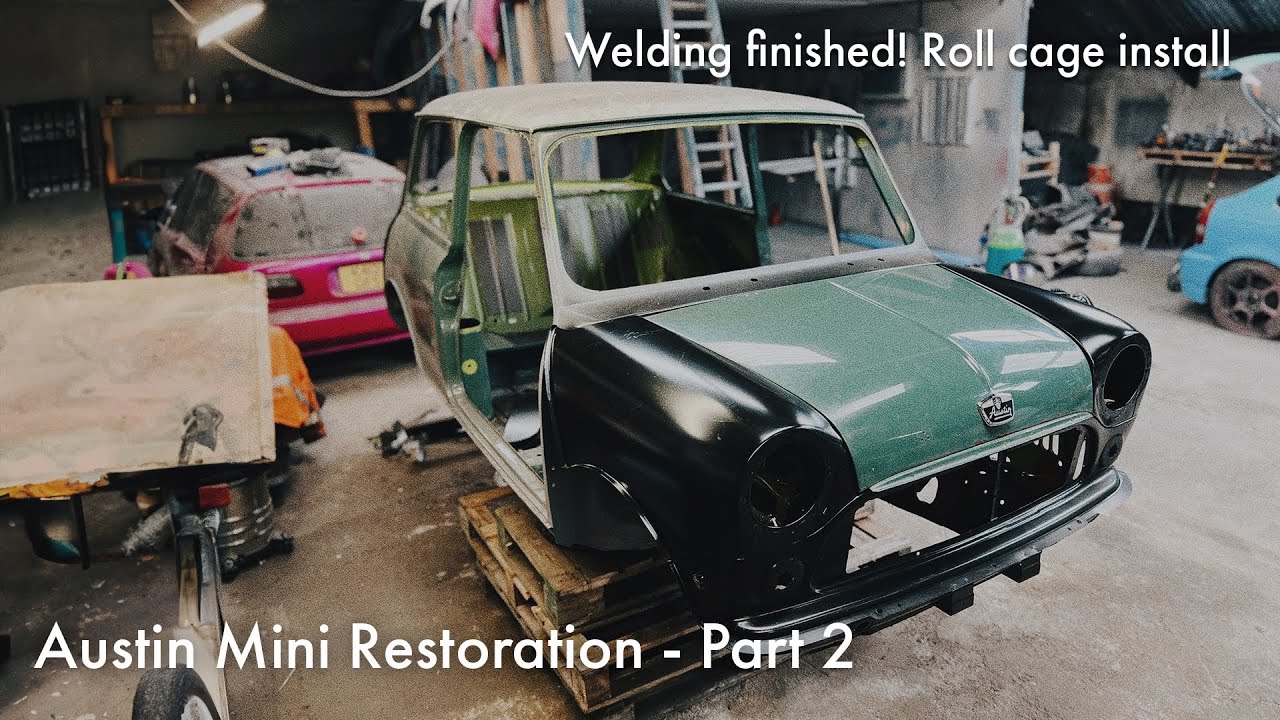 Classic Mini Restoration - Fitting the roll cage & finishing the welding!