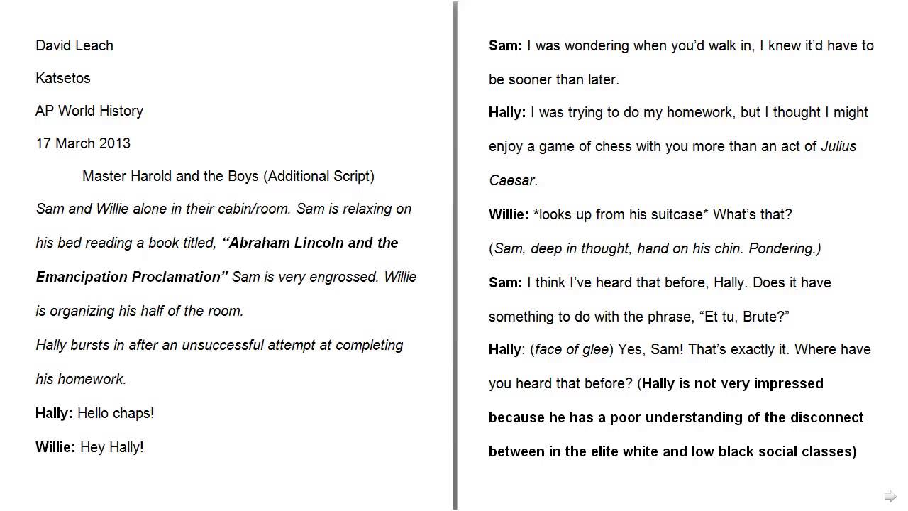 [School Project] Master Harold and The Boys- Extra Scene