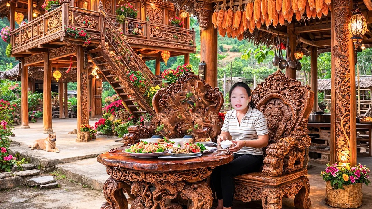 Harvesting jackfruit to sell at the market, gardening, and cooking delicious meals with friends