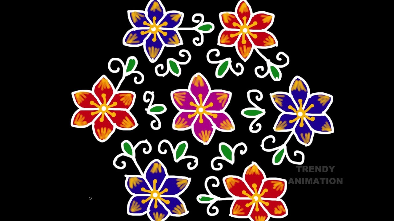 2019 rangoli design 13*7dots with colors | Chukkala  muggulu | 2019 muggulu |